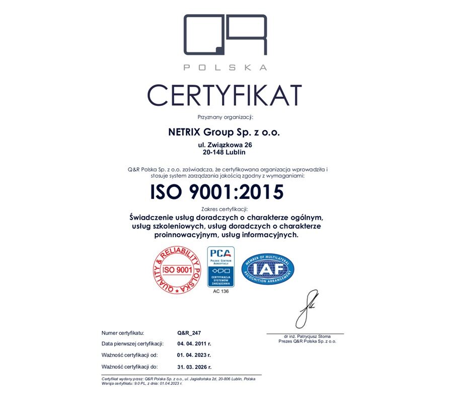 Netrix LINK certyfikat